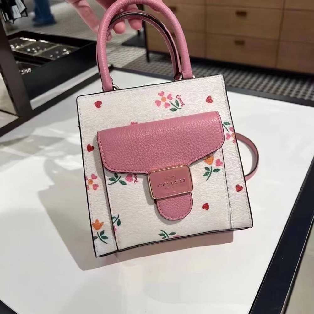 Coach Pink & White Floral Mini Crossbody Bag